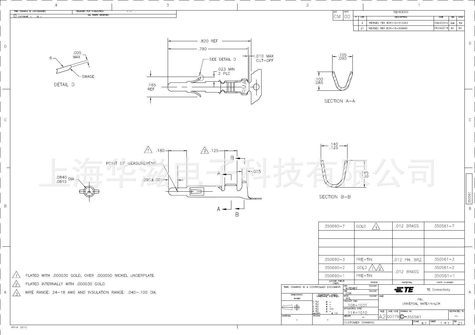 【TE/TYCO/AMP 泰科/安普 端子 350561-3 现货】价格,厂家,图片,连接器,上海华滋电子科技-